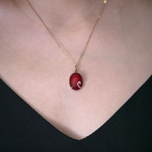 Load image into Gallery viewer, Hand Carved Cat Mexican Egg Fire Opal, Diamond Tail Necklace 18K Yellow Gold