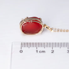 Load image into Gallery viewer, Hand Carved Cat Mexican Egg Fire Opal, Diamond Tail Necklace 18K Yellow Gold