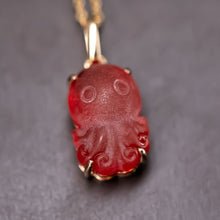 Load image into Gallery viewer, Cute Handcarved Fire Opal Octopus Necklace 18K Yellow Gold