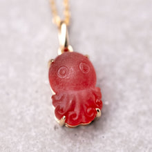 Load image into Gallery viewer, Cute Handcarved Fire Opal Octopus Necklace 18K Yellow Gold