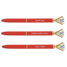 Load image into Gallery viewer, Haute Lips Red Gem Pen Set of 6 | Giftable Quote Pens | Novelty Office Desk Supplies