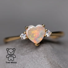 Load image into Gallery viewer, Heart Shaped Australian Solid Opal &amp; Diamond Engagement Ring 18K Yellow Gold