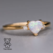 Load image into Gallery viewer, Heart Shaped Australian Solid Opal &amp; Diamond Engagement Ring 18K Yellow Gold
