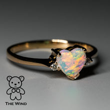 Load image into Gallery viewer, Heart Shaped Solid Opal &amp; Diamond Engagement Ring in 18K Rose Gold