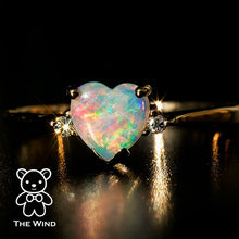 Load image into Gallery viewer, Heart Shaped Solid Opal &amp; Diamond Engagement Ring in 18K Rose Gold