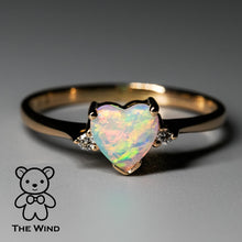 Load image into Gallery viewer, Heart Shaped Solid Opal &amp; Diamond Engagement Ring in 18K Rose Gold