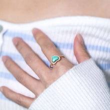 Load image into Gallery viewer, Heart Shaped Black Opal Halo Diamond Engagement Ring 18k Yellow Gold