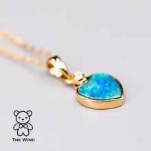 Load image into Gallery viewer, Heart Shaped Doublet Opal Diamond Pendant Necklace 14k Yellow Gold