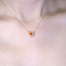 Load image into Gallery viewer, Heart Shaped Mexican Matrix Fire Opal Necklace 18K Yellow Gold
