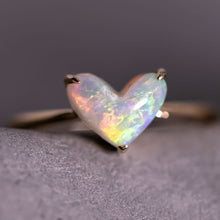 Load image into Gallery viewer, Heart Shaped Australian White Opal Engagement Ring 18K Yellow Gold