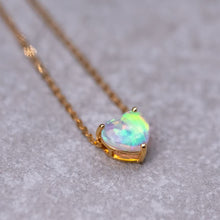 Load image into Gallery viewer, Heart Shaped Australian Solid Opal Necklace 18k Yellow Gold