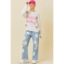Load image into Gallery viewer, Hello Darling Flower Trim Sweater | Comfy Vintage Knit Sweatshirt [Size SM Remaining]