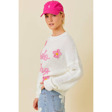 Load image into Gallery viewer, Hello Darling Flower Trim Sweater | Comfy Vintage Knit Sweatshirt [Size SM Remaining]