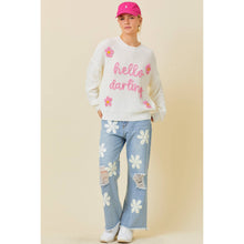 Load image into Gallery viewer, Hello Darling Flower Trim Sweater | Comfy Vintage Knit Sweatshirt [Size SM Remaining]