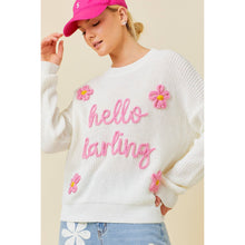 Load image into Gallery viewer, Hello Darling Flower Trim Sweater | Comfy Vintage Knit Sweatshirt [Size SM Remaining]