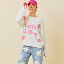 Load image into Gallery viewer, Hello Darling Flower Trim Sweater | Comfy Vintage Knit Sweatshirt [Size SM Remaining]