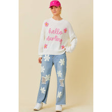 Load image into Gallery viewer, Hello Darling Flower Trim Sweater | Comfy Vintage Knit Sweatshirt [Size SM Remaining]