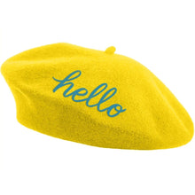 Load image into Gallery viewer, Hello Embroidered Beret in Yellow