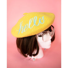 Load image into Gallery viewer, Hello Embroidered Beret in Yellow