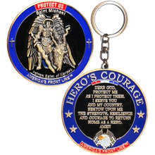 Load image into Gallery viewer, H-014 Hero's Courage Keychain Prayer Police Military Saint Michael Challenge Coin Thin Blue Line Thin Green Line