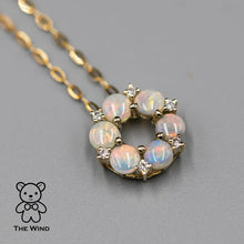 Load image into Gallery viewer, Hexagon Flower Australian Solid Opal Diamond Pendant Necklace 14K Yellow Gold
