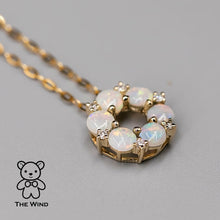 Load image into Gallery viewer, Hexagon Flower Australian Solid Opal Diamond Pendant Necklace 14K Yellow Gold