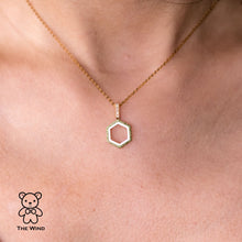 Load image into Gallery viewer, Hexagon Tsavorite &amp; Mother of Pearl, Diamond Minimalist Pendant in 18k Yellow Gold