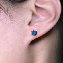 Load image into Gallery viewer, Minimalist Hexagon Doublet Opal Stud Earrings 14K Yellow Gold