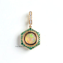 Load image into Gallery viewer, One of a Kind Hexagon Two Sides Sime Black Opal Diamond Tsavorite Necklace 18k Gold