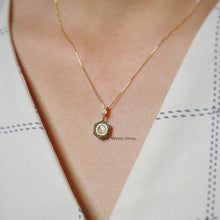 Load image into Gallery viewer, One of a Kind Hexagon Two Sides Sime Black Opal Diamond Tsavorite Necklace 18k Gold