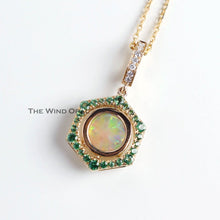 Load image into Gallery viewer, One of a Kind Hexagon Two Sides Sime Black Opal Diamond Tsavorite Necklace 18k Gold