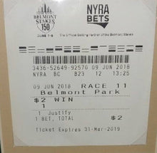 Load image into Gallery viewer, Mike Smith &amp; Justify 2018 Belmont Stakes Framed and Matted Horse Racing Ticket Collage