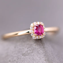 Load image into Gallery viewer, Hot Pink Spinel &amp; Diamond Halo Ring in 14K Yellow Gold