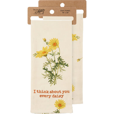 I Think About You Every Daisy Dish Cloth Towel | Novelty Cotten Linen Tea Towel | Cute Kitchen Hand Towel | 18