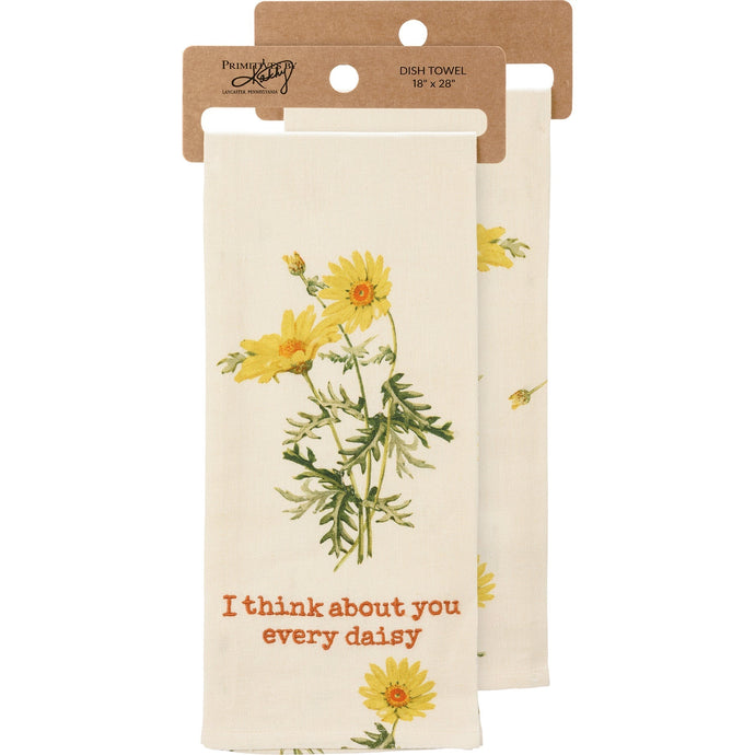 I Think About You Every Daisy Dish Cloth Towel | Novelty Cotten Linen Tea Towel | Cute Kitchen Hand Towel | 18