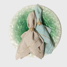 Load image into Gallery viewer, Gold trim dinner napkins, seafoam, set of two