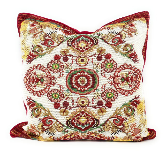 Tache Elegant Burgundy Ornate Paisley Woven Tapestry Throw Pillow Cover (18194)