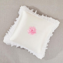 Load image into Gallery viewer, Tache Ruffle Floral Satin White Pink Luxury Delicate Rose Euro Sham (MA125)