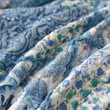 Load image into Gallery viewer, Tache Petal Dance White Blue Floral Vintage Garden Scalloped Cotton Patchwork Quilted Throw Blanket (JHW-646)