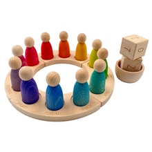 Load image into Gallery viewer, Wooden Perpetual Calendar with 12 Stained Rainbow Peg Figures