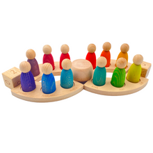 Load image into Gallery viewer, Wooden Perpetual Calendar with 12 Stained Rainbow Peg Figures