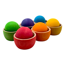 Load image into Gallery viewer, **Pre-order (Ships in 2-3 Weeks)**6 Stained Rainbow Wooden Bowls &amp; Balls Set For Matching and Sorting