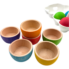 Load image into Gallery viewer, **Pre-order (Ships in 2-3 Weeks)**6 Stained Rainbow Wooden Bowls &amp; Balls Set For Matching and Sorting