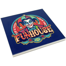 Load image into Gallery viewer, Joker's Funhouse Vintage 6x6 Sign made using LEGO parts