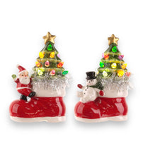 Load image into Gallery viewer, Light Up Ceramic Snowman w/Tree in Boot Figurine