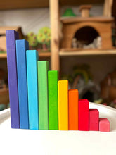 Load image into Gallery viewer, **Pre-order (Ships in 2-3 Weeks)**Building Steps Rainbow Counting Blocks – 100-Piece Wooden Prism Stair Set