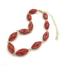 Load image into Gallery viewer, Cherry Red &amp; Gold Lame' Beaded Amelia Necklace