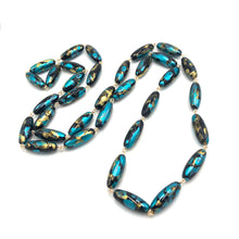 Load image into Gallery viewer, Teal &amp; Gold Oval Painter Opera Necklace