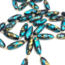 Load image into Gallery viewer, Teal &amp; Gold Oval Painter Opera Necklace