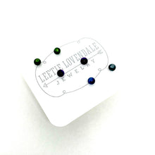 Load image into Gallery viewer, Forest Green Purple and Gray Moonglow Tiny Studs Earrings Set